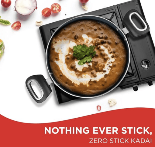Vinod Zest Ceramica Kadai with Glass Lid - 2.5 Litre (24 cm) | Natural Stick Free Deep Kadhai | Stylish Handle | Toxin Free | Induction and Gas Base | 2 Year Warranty - Black - Image 2